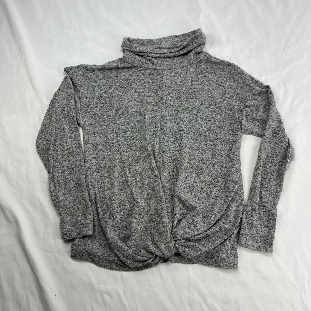 Jennifer Lopez Cowl Neck Twist Front Heather Gray Knit Pullover Sweater